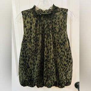 THML Olive Leopard Print Blouse